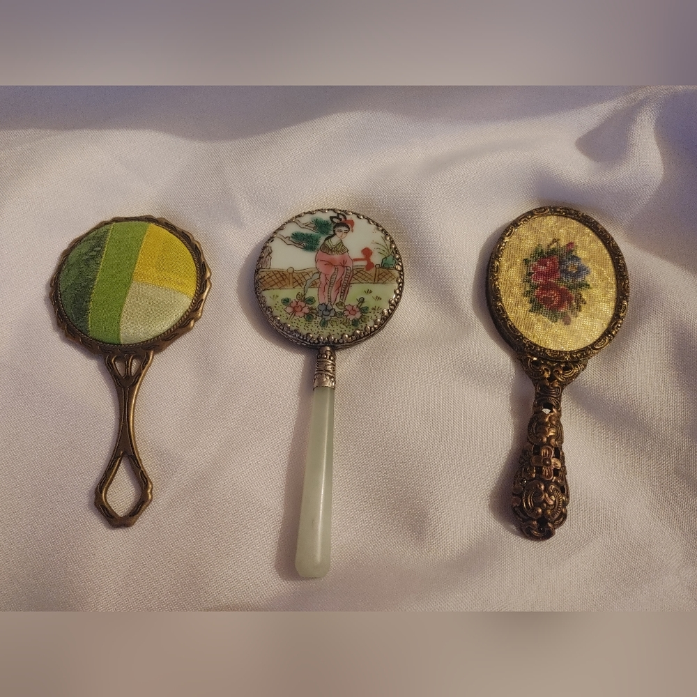 THREE Vintage Tiny Mirrors Rare Gorgeous